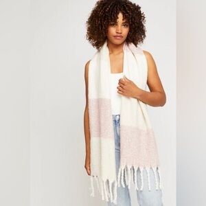 GENTLE DAWN Stripe Pink Cream Tasseled Scarf New with Tags
